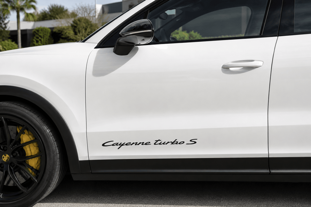 Cayenne Turbo S Door Decal Sticker Set – 2019+ Porsche Script - VINYLSPORTCLASSIC